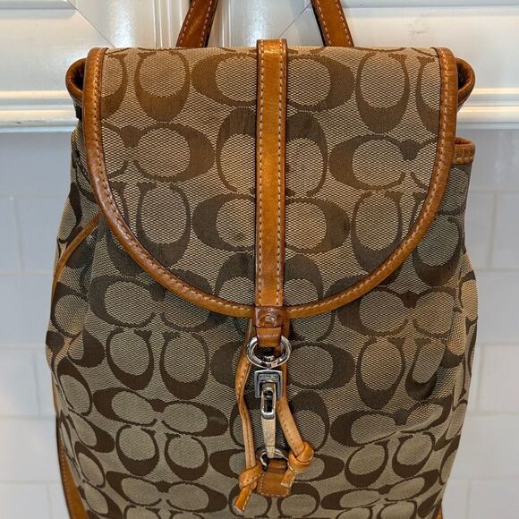 Coach Backpack Purse Handbag Vintage Y2K Jacquard Signature Logo Drawstring HTF - Picture 3 of 16